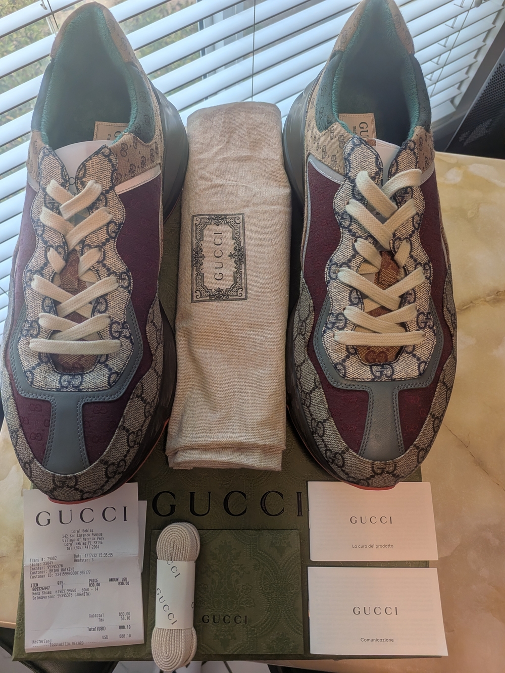 Gucci Men's GG Canvas Sneakers in Burgundy, Beige and Gray